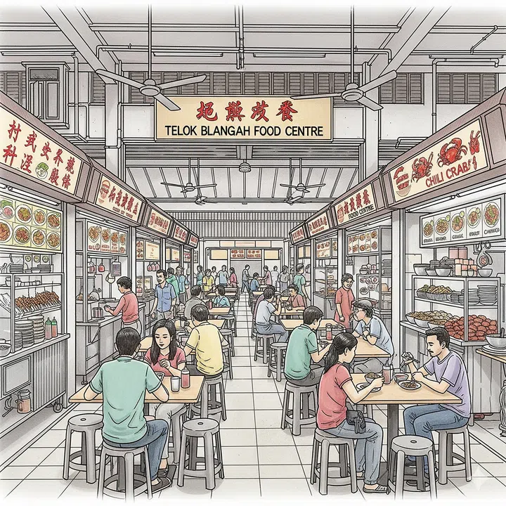 AI illustration of Telok Blangah Food Centre.