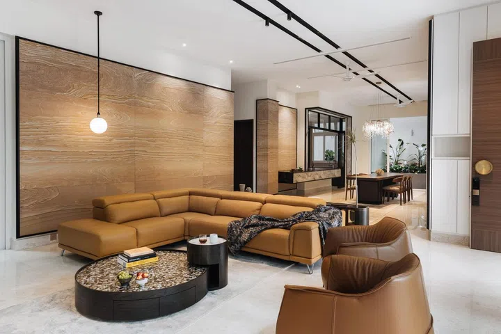 Living room in a 6,534 sq ft semi-detached at Jalan Belibas, Upper Thomson designed by Metre Architects.