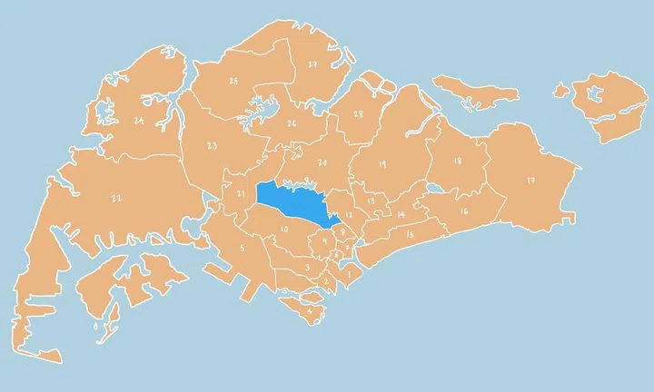 Illustrated map showing District 11 - Novena, Thompson, Newton in Singapore.