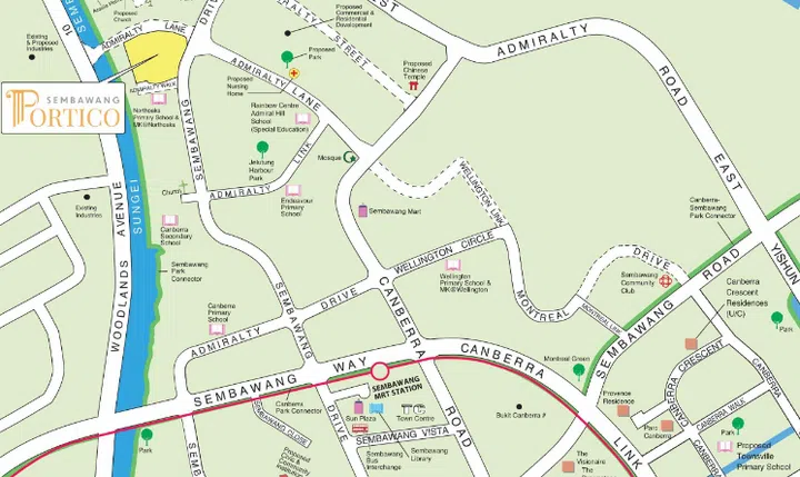 Map showing location of Sembawang Portico, launched in the June 2026 HDB BTO sales exercise.