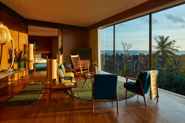 Living room in the Katamama Suite at Desa Potato Head Bali.