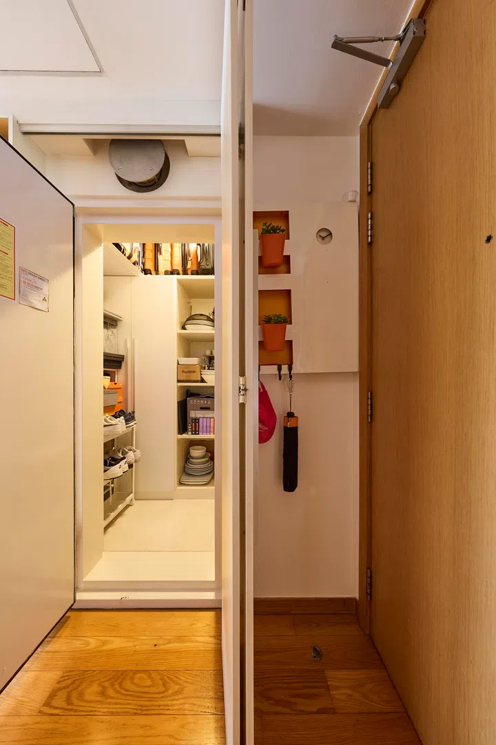 Clean-lined cabinetry at the entry conceals storage, keeping the space neat and uncluttered.