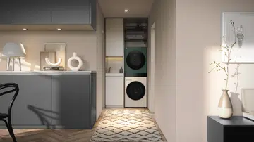 A stylish open kitchen concept fitted with LG’s suite of smart appliances. 