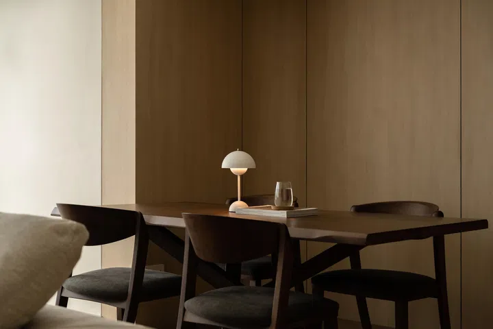 The dining area is set up within its own nook.