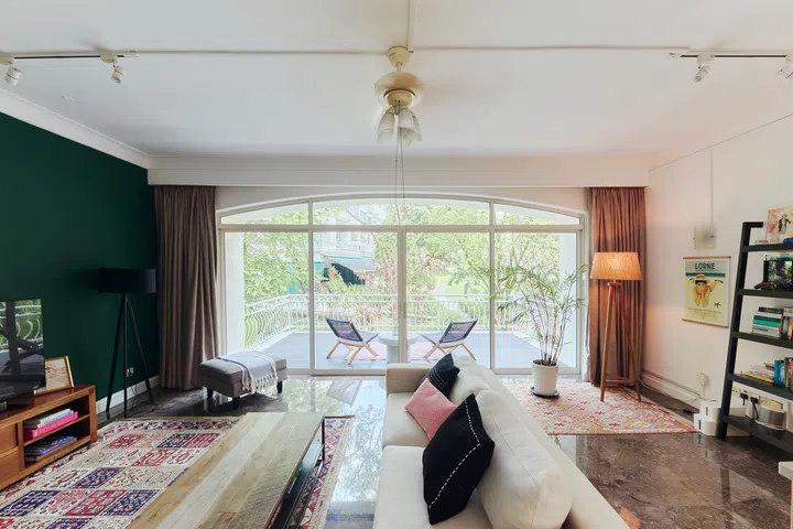 Colourful textiles, collected pieces and layers of greenery reflect the family’s relaxed, lived-in approach to making a  rental feel like home.