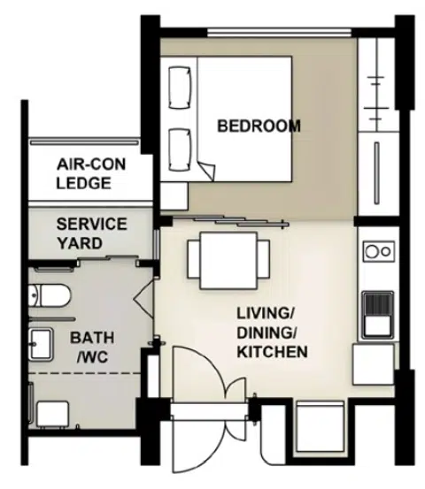 Floor plan of community care apartments (34 sqm) in Merpati Alcove HDB BTO.