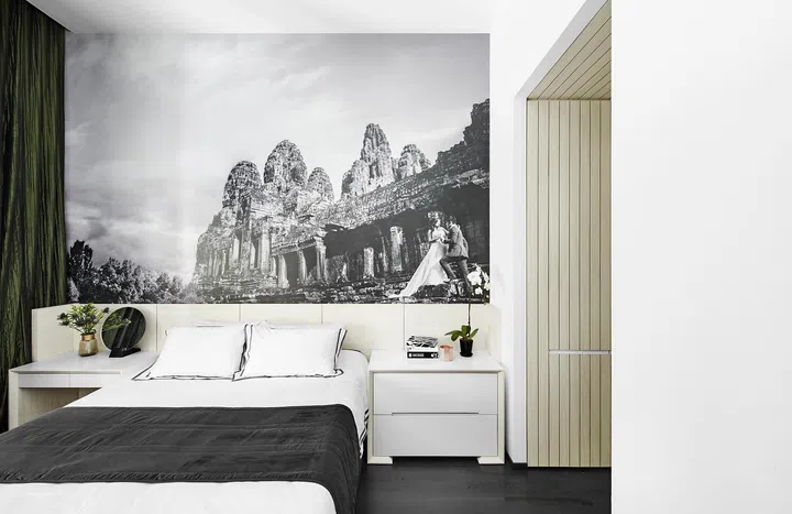 Master bedroom after renovation in a 3-bedroom condo in East Coast.