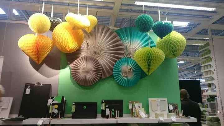 Ikea store, paper decorations, party