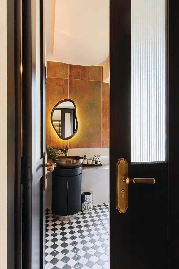 Powder room in a 3-bedroom condo (1,800 sq ft) in Pandan Valley, designed by Insight.Out Studio.