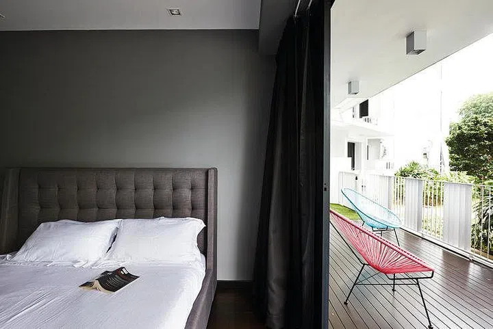 A king-sized bed was one of Janice’s must-haves; the bed frame is from Air.