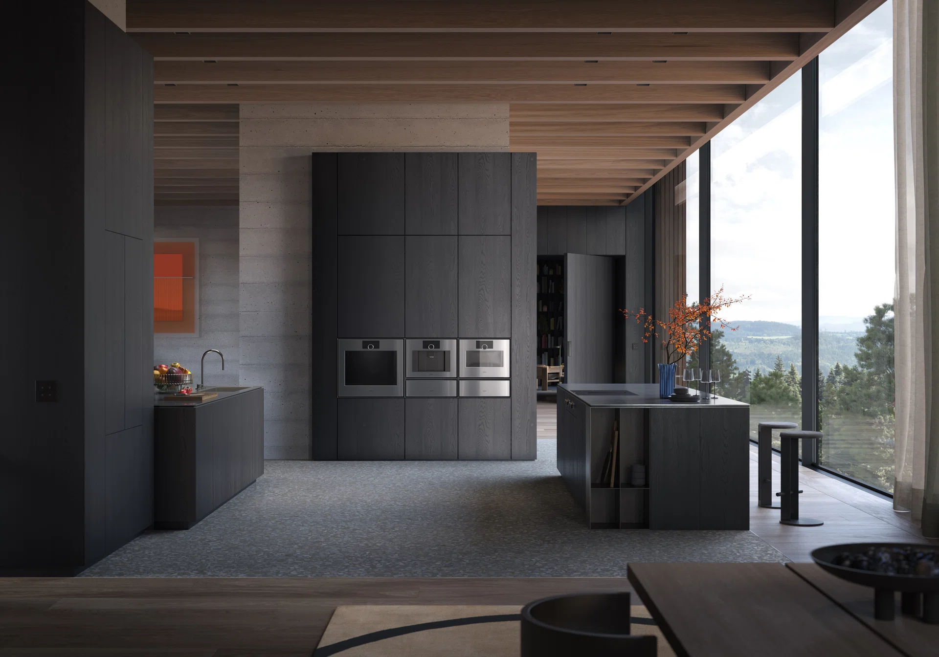 Gaggenau’s new Expressive Series pairs Bauhaus-inspired, stainless-steel-and-smoked-glass framing with a central floating haptic control ring and proximity-activated sensors to bridge the brand’s centuries-old metal-forging heritage with modern, smart-home culinary interaction.