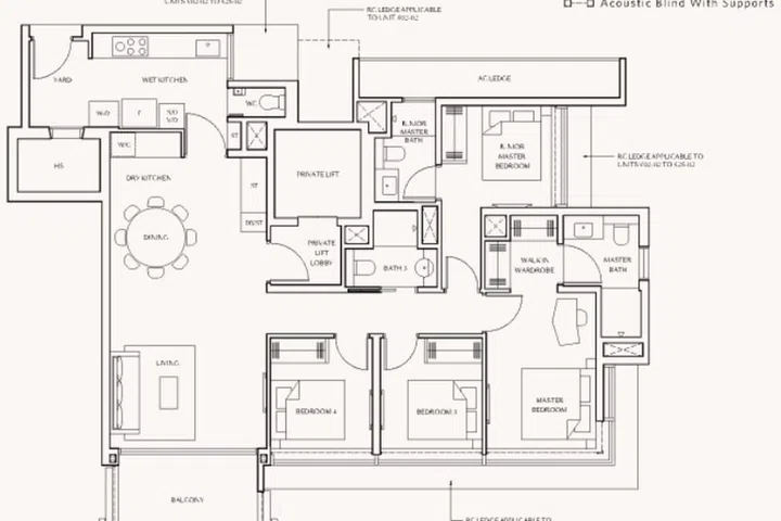 Meyer Blue condo 4-bedroom premium (with private lift) Type DP1 142 sqm floor plan.