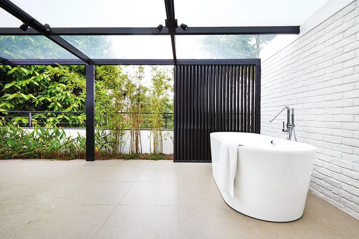 A free-standing bathtub is the finishing touch to the private roof terrace, only accessible via the master bedroom.