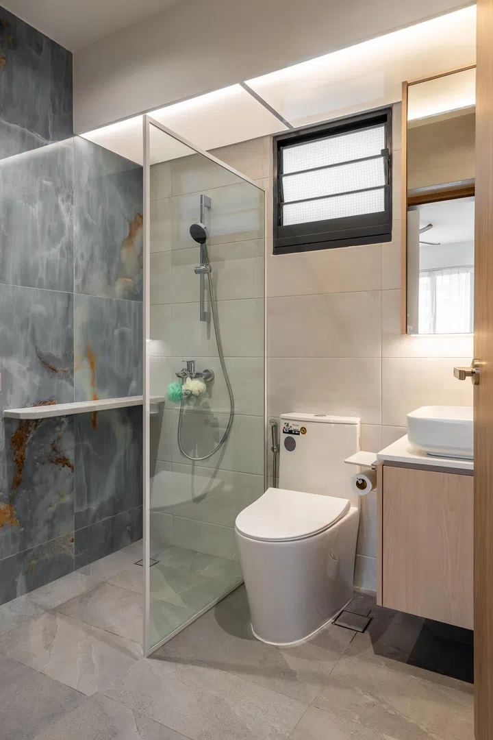 Bathroom in Mr and Mrs Chua’s 4-room BTO in Tampines.