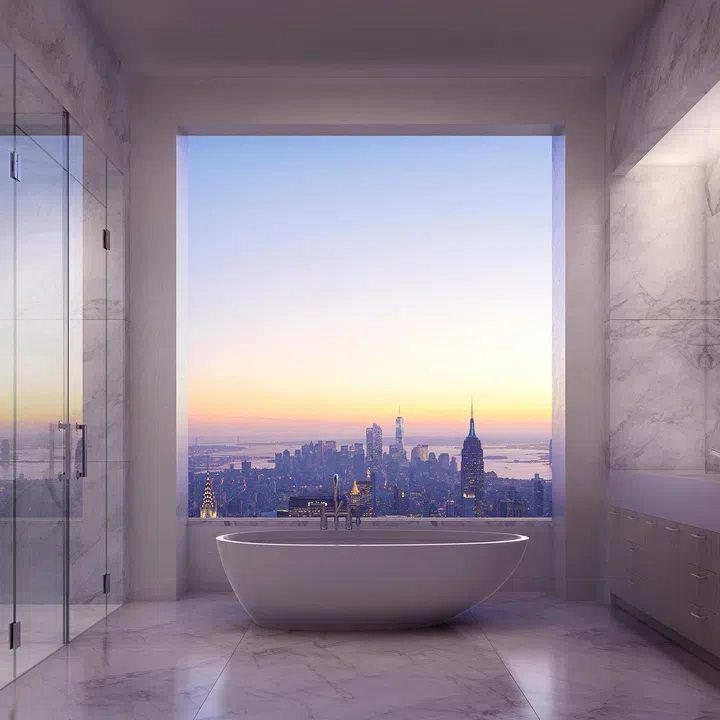 Designed by Uruguayan architect Rafael Vinoly, the 432 Park Avenue residential skyscraper has bathrooms with panoramic views from the tub. PHOTO: NYTIMES
