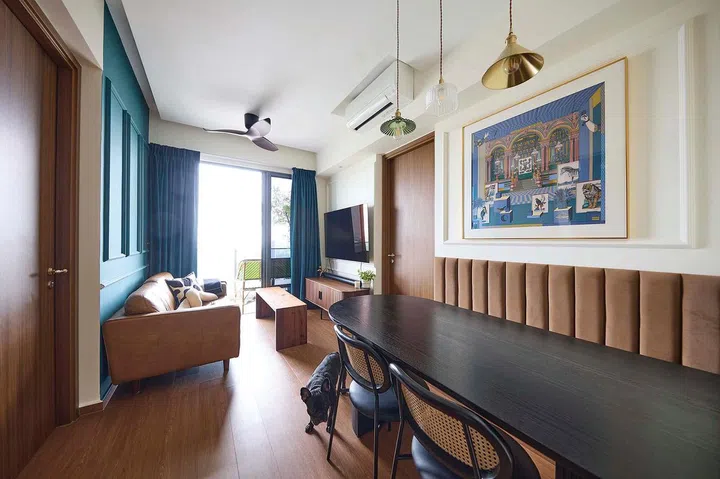 Living room in interior designer Vivian Chen (of Muwu Construction) and financial advisor husband, Michael Chan's 635 sq ft 2-bedroom condominium along Stirling Road.