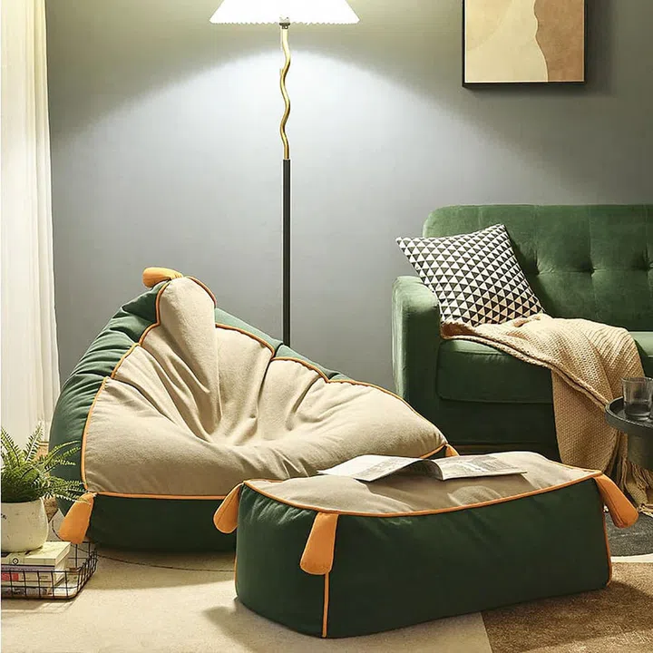 ditto forest greenish and orange bean bag with stool