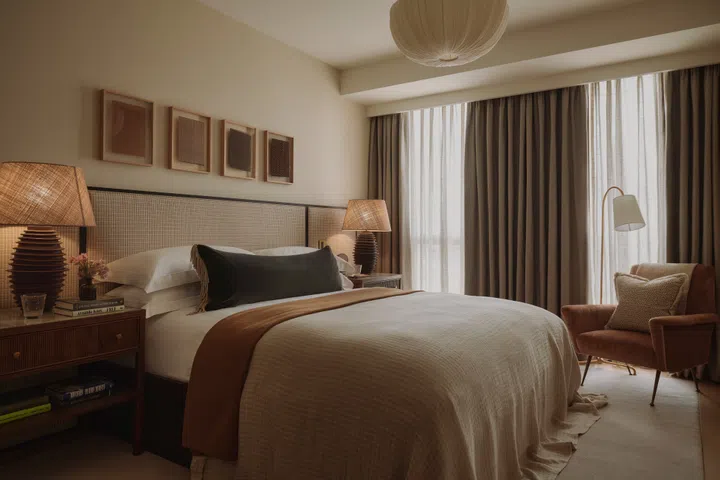 Bedroom in one of the showflat apartments in the Park Hyatt Residences London River Thames.