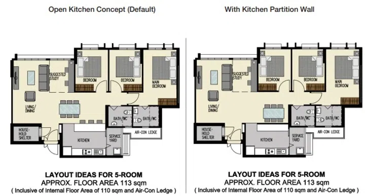 Alkaff Vista 5-room (113 sqm) floor plan.