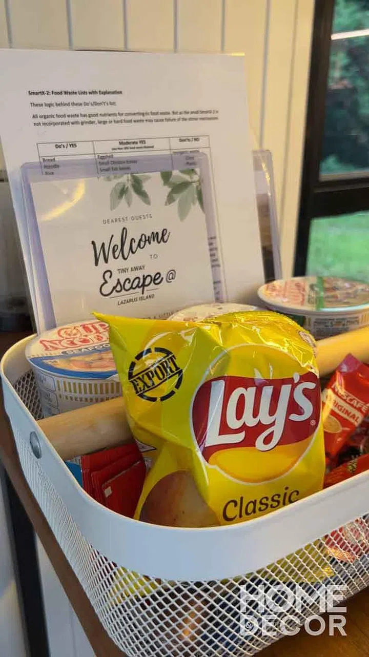 Lazarus Island Tiny House room welcome amenities and snacks