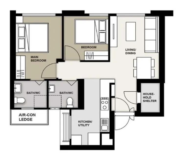 Bayshore Vista BTO 3-room floor plan.