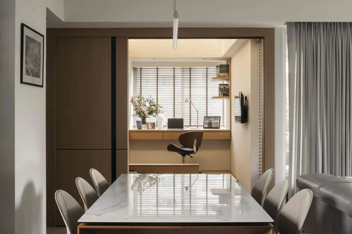 Designed to evolve over time, the study was planned as a flexible room that could shift from tuition space to playroom and guest room without structural change.