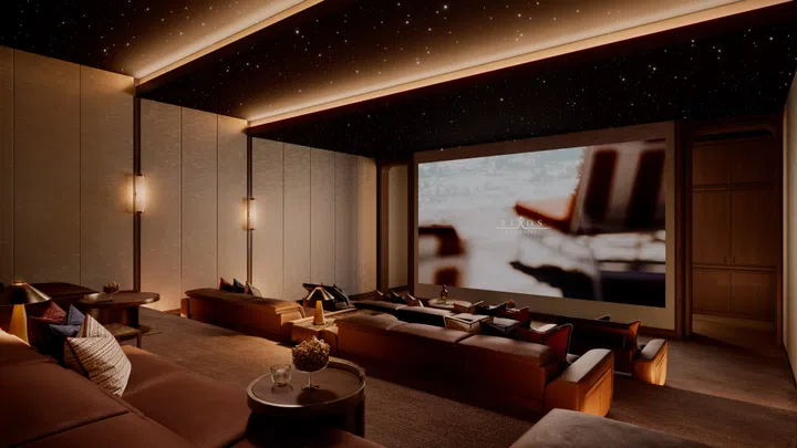 Ground floor screening room within the upcoming Rixos Al Reem Residences in Abu Dhabi, UAE (completion in 2029).