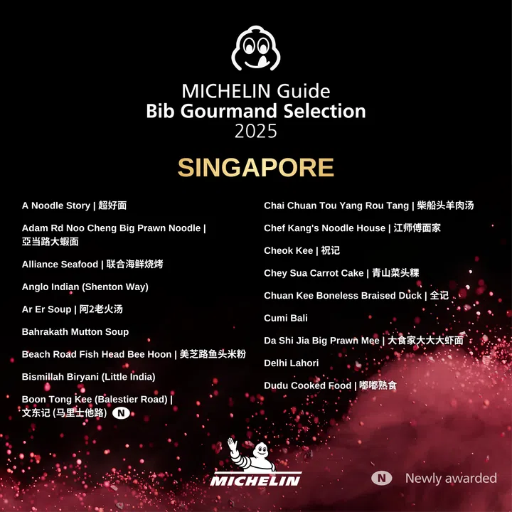 新加坡米其林必比登推介完整名单2025
