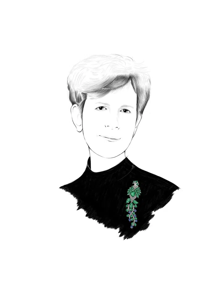 卡地亚高级珠宝创意总监Jacqueline Karachi; Antisia高级珠宝胸针。