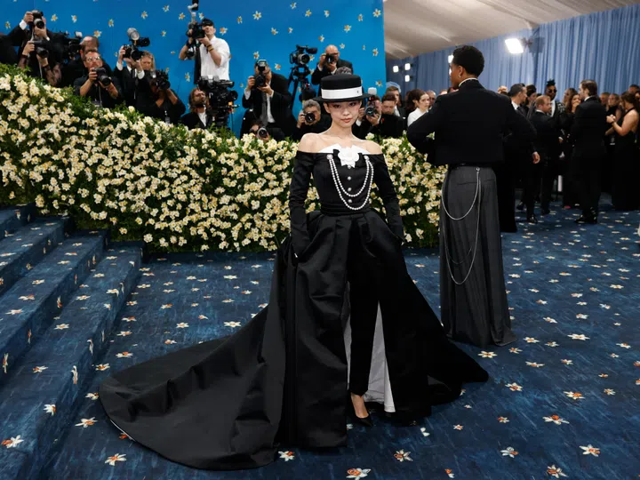 Jennie Kim arrives on the red carpet at the 2025 Met Gala celebrating the opening of Superfine: Tailoring Black Style at The Metropolitan Museum of Art on Monday, May 5, 2025 in New York City. Photo by John Angelillo/UPI