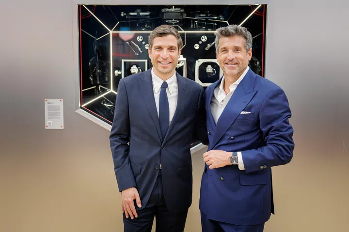 Actor Patrick Dempsey and WWGF CEO Matthieu Humair at Watches and Wonders GENEVA, in Geneva, Switzerland, Tuesday, April 14, 2026. The largest watchmaking event of the year bringing together the leading names of the industry from April 14 to April 20, 2026 at Geneva Palexpo. (WWGF/KEYSTONE/Valentin Flauraud)

