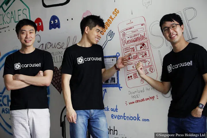 (From left) Carousell co-founders Lucas Ngoo, Quek Siu Rui and Marcus Tan. Carousell is the top lifestyle and shopping app here, and has more than six million items listed.