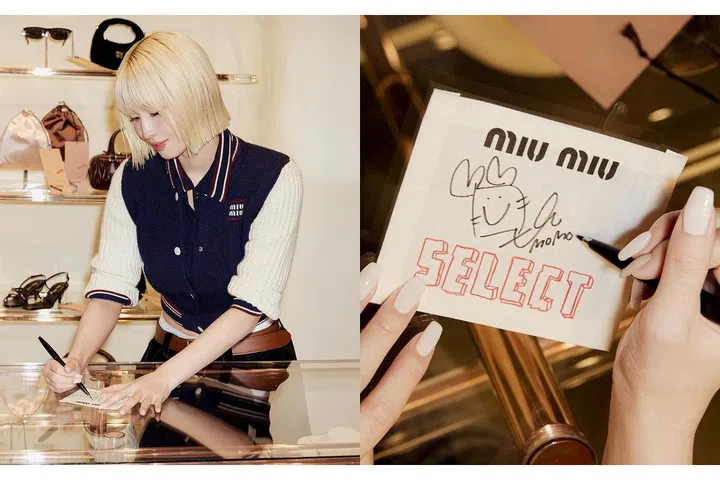 Momo亲笔签名的限量版Miu Miu Select，于Miu Miu东京青山门店展示并售卖。(Photo Courtesy of Miu Miu)