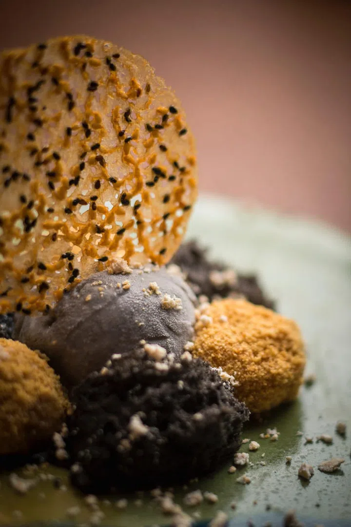 Peanut-Coated Black Sesame GÇÿMochiGÇÖ Balls