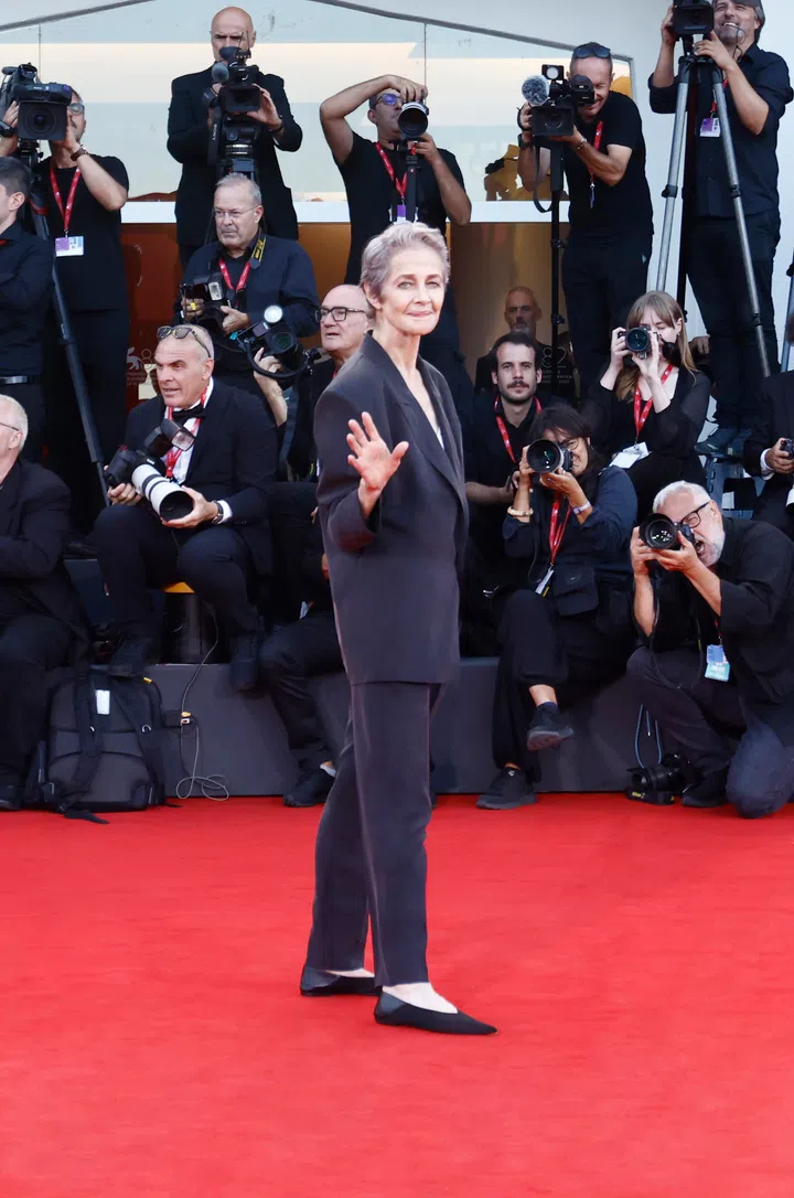 VENICE, ITALY - AUGUST 31: Charlotte Rampling attends the 	"Father Mother Sister Brother" red carpet during the 82nd Venice International Film Festival on August 31, 2025 in Venice, Italy. (Photo by Aldara Zarraoa/Getty Images)