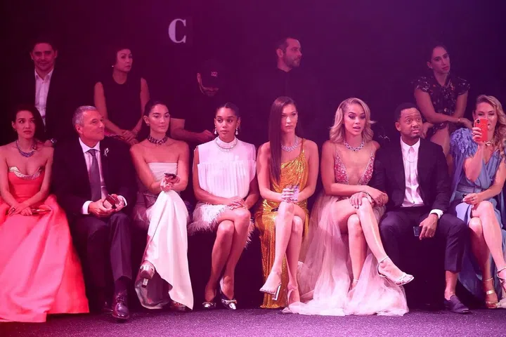 ROME, ITALY - JUNE 28:  Bella Hadid, Lily Alridge, Sylvia Hoeks, Jasmine Sanders and Laura Harrier attend BVLGARI Dinner & Party at Stadio dei Marmi on June 28, 2018 in Rome, Italy.  (Photo by Ernesto S. Ruscio/Getty Images for Bvlgari)