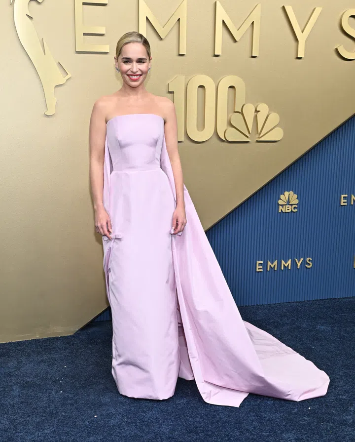 British actress Emilia Clarke arrives for the 78th Primetime Emmy Awards at the Peacock Theatre at LA Live in Los Angeles on September 14, 2026. (Photo by LISA O'CONNOR / AFP via Getty Images)