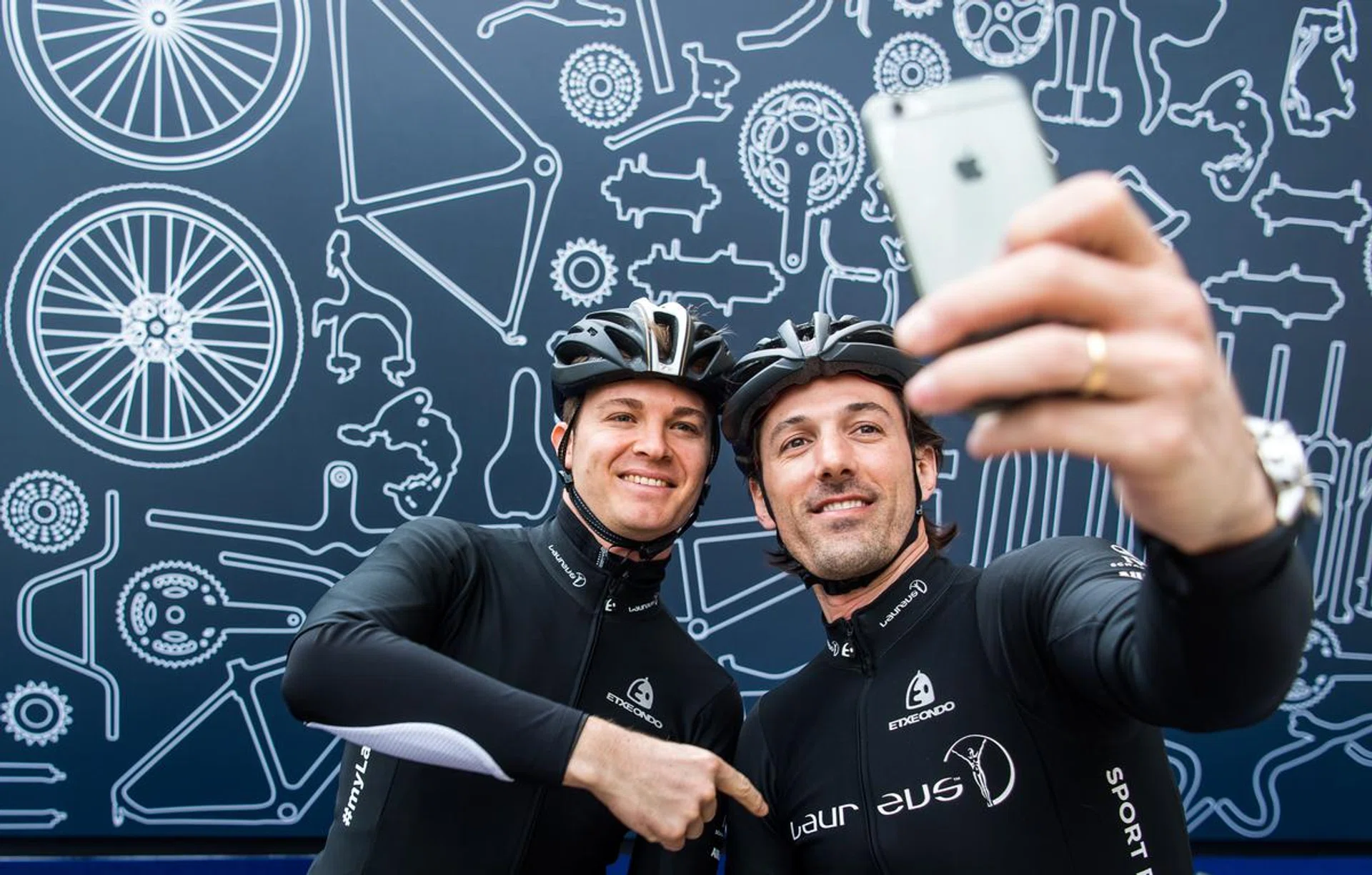 MONTE CARLO, MONACO - FEBRUARY 14:  On the initiative of IWC Schaffhausen, sports celebrities and influencers embarked on a cycling tour of the French Riviera, where they discussed current charity projects, February 14, 2017 in Monte Carlo, Monaco. Nico Rosberg, Formula One World Champion, and Fabian Cancellara, Laureus Academy Member, were part of the tour.  (Photo by Lukas Schulze/IWC Schaffhausen via Getty Images )