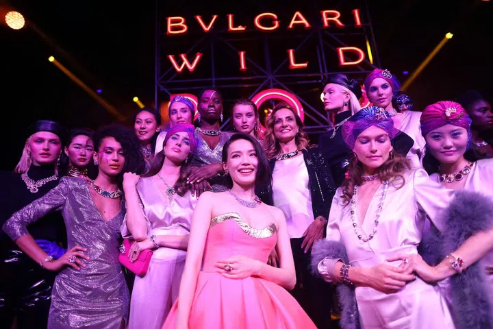 ROME, ITALY - JUNE 28:  Lucia Silvestri and models after the runway BVLGARI Dinner & Party at Stadio dei Marmi on June 28, 2018 in Rome, Italy.  (Photo by Franco Origlia/Getty Images for Bvlgari)