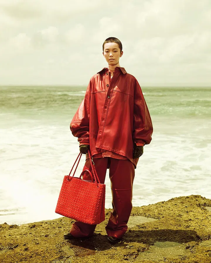 高领毛衣、衬衫、夹克、裤子、手套、鞋履和手袋/Bottega Veneta。