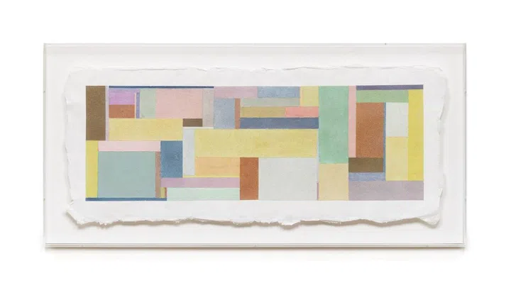 Jane Lee, hung, 2023, Crushed crystals on STPI handmade paper, 44 x 101 x 0.5 cm © Jane Lee / STPI. Photo courtesy of the artist and STPI – Creative Workshop & Gallery, Singapore 
