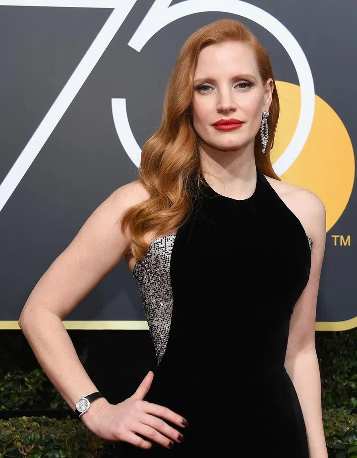 BEVERLY HILLS, CA - JANUARY 07:  75th ANNUAL GOLDEN GLOBE AWARDS -- Pictured: Actor Jessica Chastain arrives to the 75th Annual Golden Globe Awards held at the Beverly Hilton Hotel on January 7, 2018.  (Photo by Kevork Djansezian/NBC/NBCU Photo Bank via Getty Images)