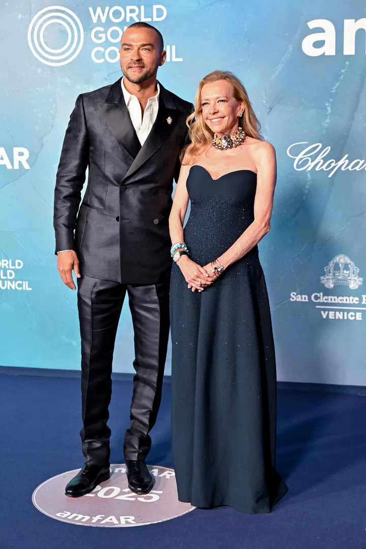 Jesse Williams, Caroline Scheufele at amfAR Venezia 2025 at The Arsenale on August 31, 2025 at The Arsenale in Venice, Italy. (Photo by Earl Gibson III/Deadline via Getty Images)