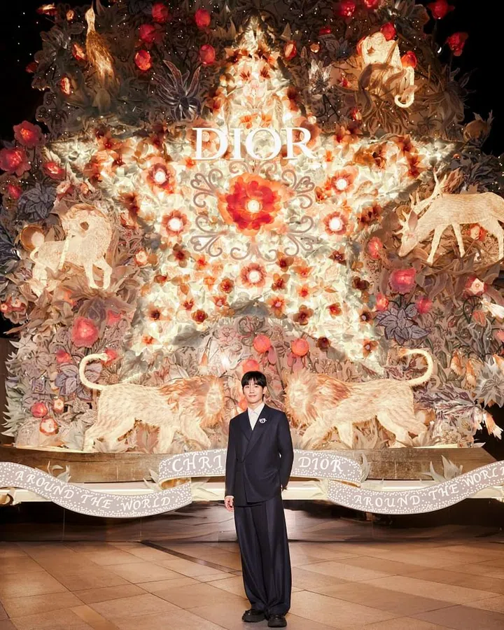 丁海寅在Dior Star圣诞装置前留影。 (Photo Courtesy of Dior)