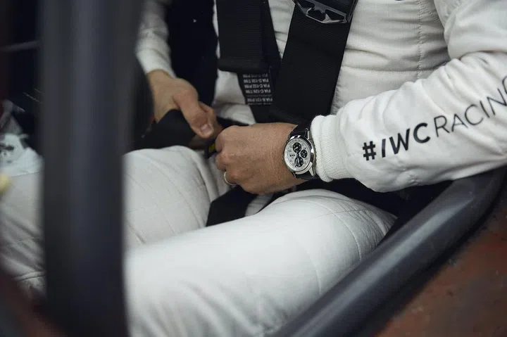 GOODWOOD, WEST SUSSEX, ENGLAND – March 18: Christoph Grainger-Herr, CEO IWC Schaffhausen, and David Coulthard officially launched the IWC Racing Team at the 76th Goodwood Members’ Meeting from 16th - 18th March. The team made its debut appearance in the Salvadori Cup on Sunday with David Coulthard at the wheel of the iconic Mercedes-Benz SL 300 “Gullwing” (Photo by Jack Terry for IWC)