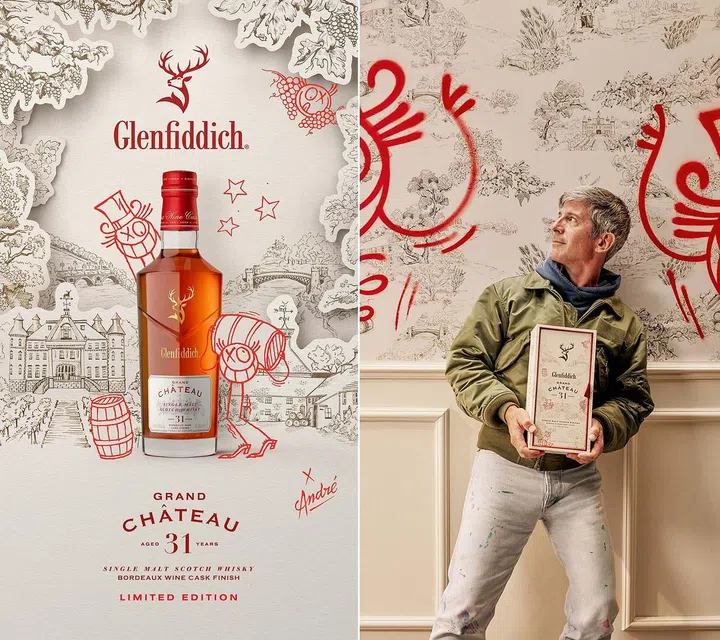 法国著名街头艺术家安德烈·萨拉瓦与Glenfiddich合作，推出Grand Chateau The Artist’s Edition。