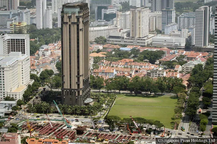 A view of the empty field around Parkview Square in the Ophir-Rochor area, taken from the 73rd storey Helipad of Swissotel. The field comprises of two of six land parcels which Malaysia will get in return for giving up six plots, including the one on which the Tanjong Pagar railway station stands. 