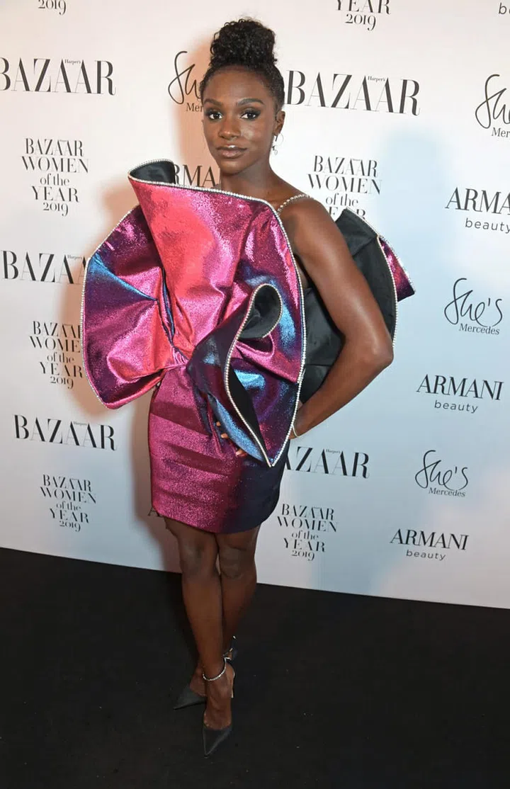 LONDON, ENGLAND - OCTOBER 29:   Dina Asher-Smith attends the Harper's Bazaar Women of the Year Awards 2019, in partnership with Armani Beauty, at Claridge's Hotel on October 29, 2019 in London, England.  (Photo by David M. Benett/Dave Benett/Getty Images for Harper's Bazaar)