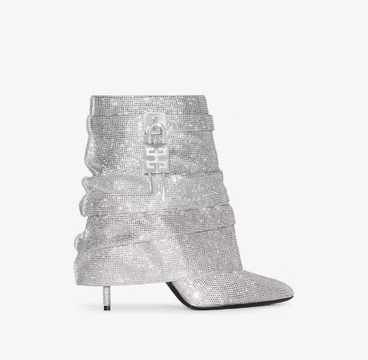 givenchy shark lock silver heels boots