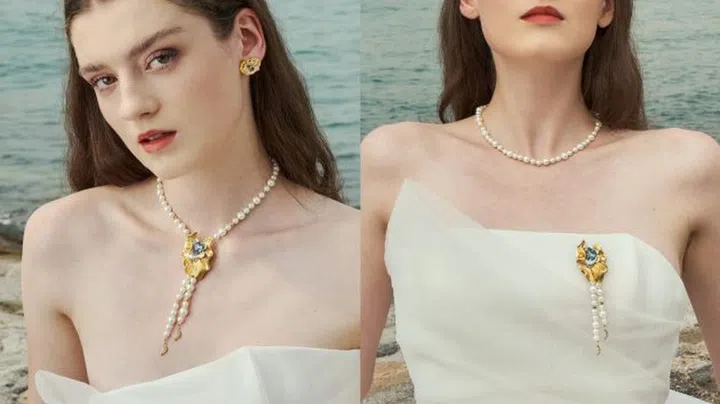 RISIS Aqua Enchanté necklace in gold and rhodium with swiss blue topaz  $980 (detachable pendant)